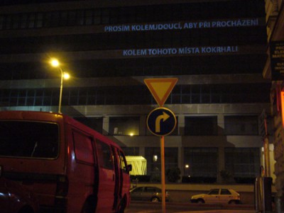 Facade (NG's Cock), Projection onto the Modern Art Collection building of Prague's National Gallery, 2008