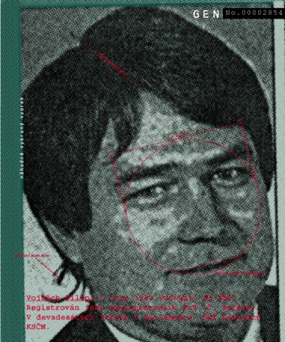 Vojtěch Filip: joined KSČ in 1983. Registered as StB collaborator (1st administration). During the 1990s he became a member of Parliament. Head of the KSČM faction in the Czech Parliament., Cprint, 100x120 cm, 2000