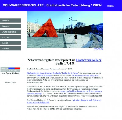 Pode Bal’s website of a fictive development company. Visitors could vote for erecting the Monument “Suffering of the 6th Army” in Vienna, 2004