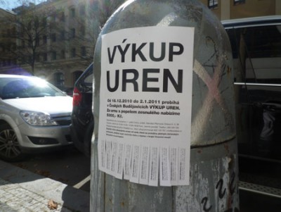 Výkup uren (URN BUYOUT), flyers in public space, Ceske Budejovice, 2010-2011
