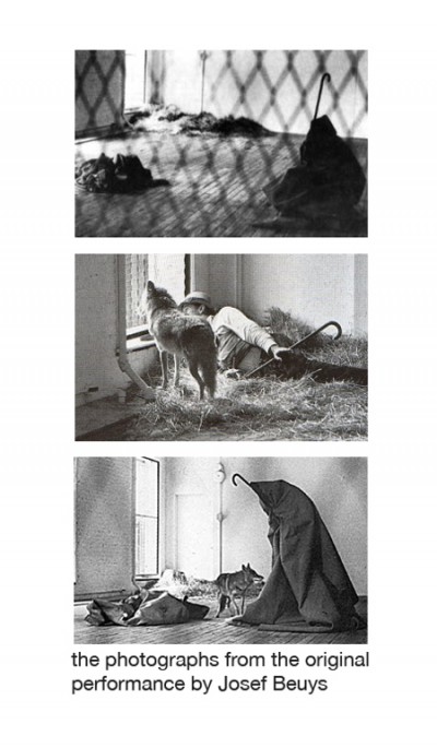 Documentation of the original performance by Josef Beuys, involving a live coyote